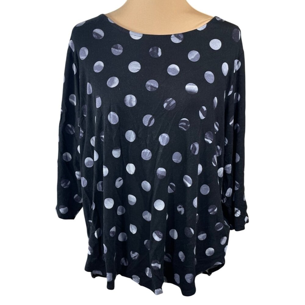 Philosphy Woman Knit Top Shirt Blue Black Dot Size 2X Stretch